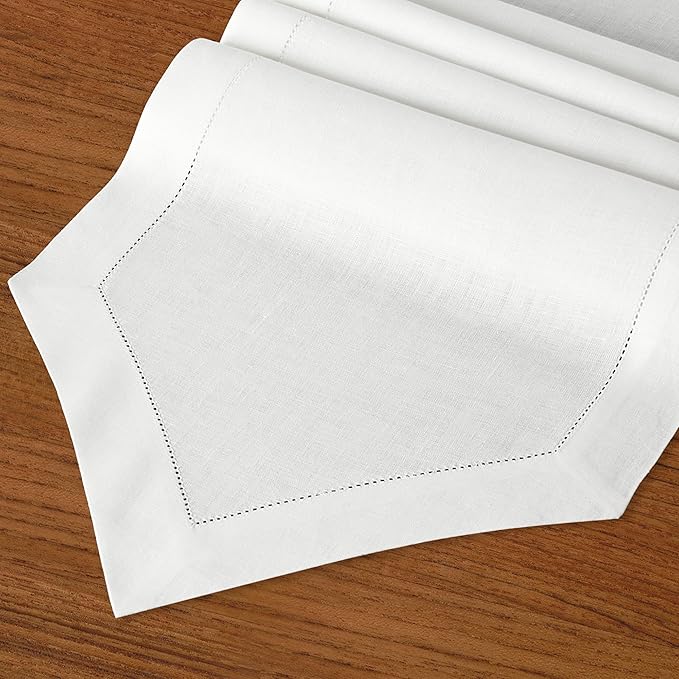 D'Moksha Homes White Linen Table Runner 108 Inches Long - 100% Pure Linen Diamond Table Runner 14 x 108 Inch for Dining, Winter, Christmas, Holiday, New Year - Machine Washable