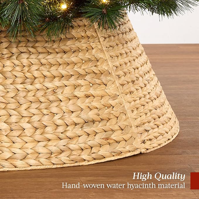 Best Choice Products 42in Christmas Tree Collar, Woven Hyacinth 4-Piece Holiday Rattan Tree Skirt Accessory for Home w/Cord Cut-Out - Natural