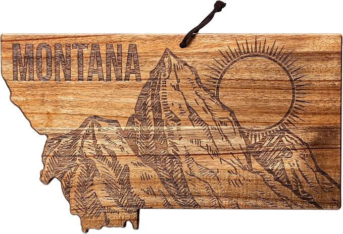 Totally Bamboo Rock & Branch Origins Series Montana State Shaped Cutting Board and Charcuterie Serving Tray, Includes Hang Tie for Wall Display 16" x 9-1/2" x 5/8"