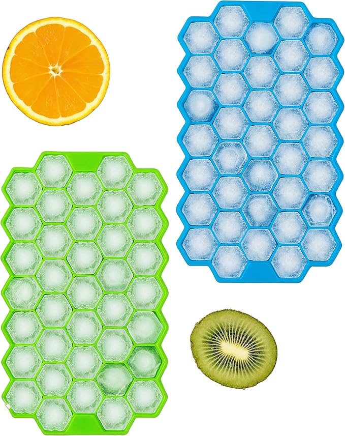 2 Pack Honeycomb silicone ice cube trays, BPA-Free reusable Easy Release 74 Grid ice cube mold for freezer, hexagon ice cube tray, Hexagonal ice cube maker for Cocktails/Whiskey/Coffee/Drink