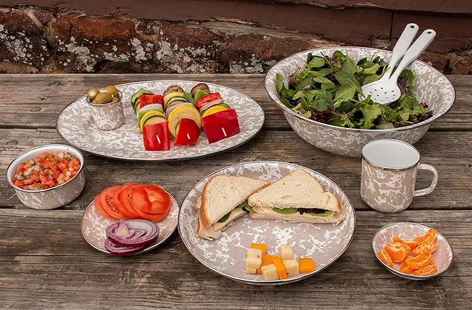 Golden Rabbit Enamelware Appetizer Plates, 6 inch, Taupe Swirl, Set of 4