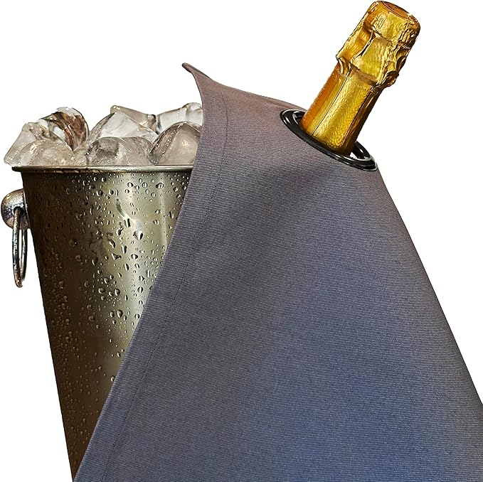 Classic Collection, Bottle Cloth with Metal Ring for Ice Buckets, Cotton, 42 cm, Corner Hole (Platinum with Charcoal Metal Ring, Pack of 25)