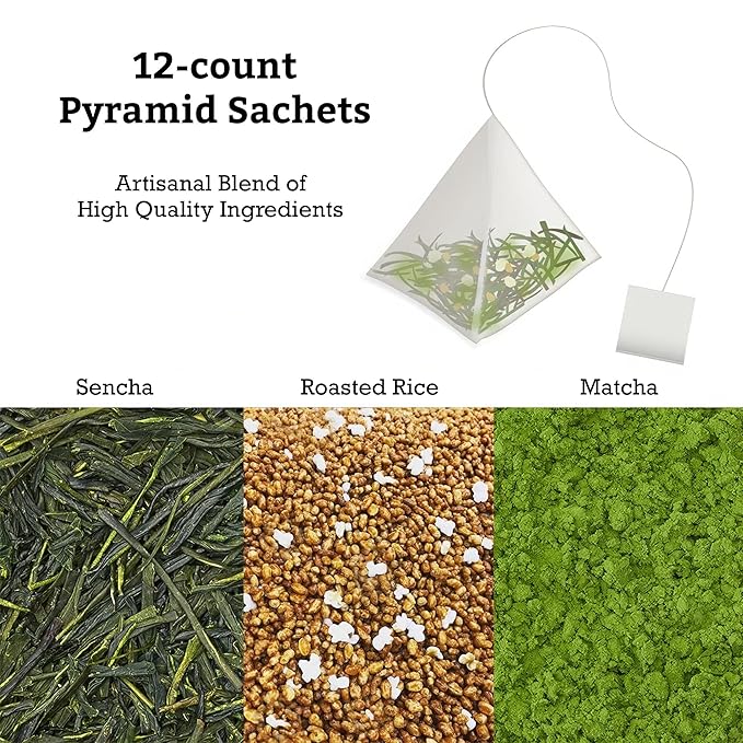 SUGIMOTO TEA Japanese Genmaicha with Matcha Green Tea Bags 20 Count