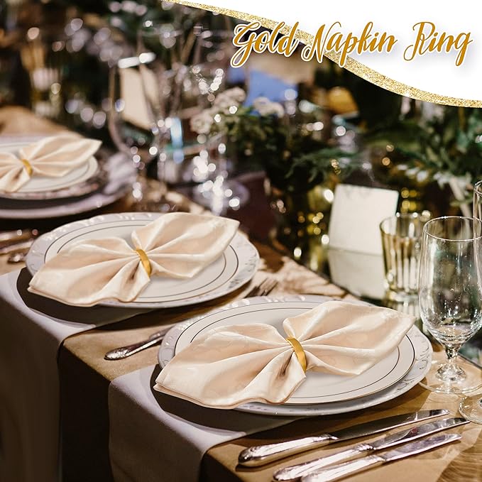 APTWOW Gold Napkin Rings Set of 100, Semicircle Metal Gold Napkin Holder Buckles, Fall Thanksgiving Christmas Napkin Rings for Dinner Table Decor, Wedding, Banquet, Party