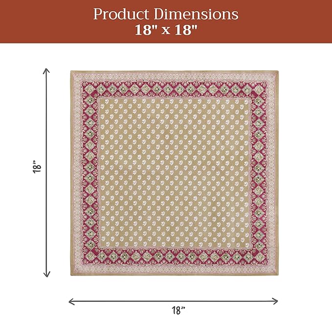 Maison d' Hermine Cloth Napkins Set of 4 100% Cotton Soft & Durable Everyday Reusable Square Napkins Cloth Washable, Dinner, Cocktail Party, Wedding, Restaurant (Manosque, 18" x 18")