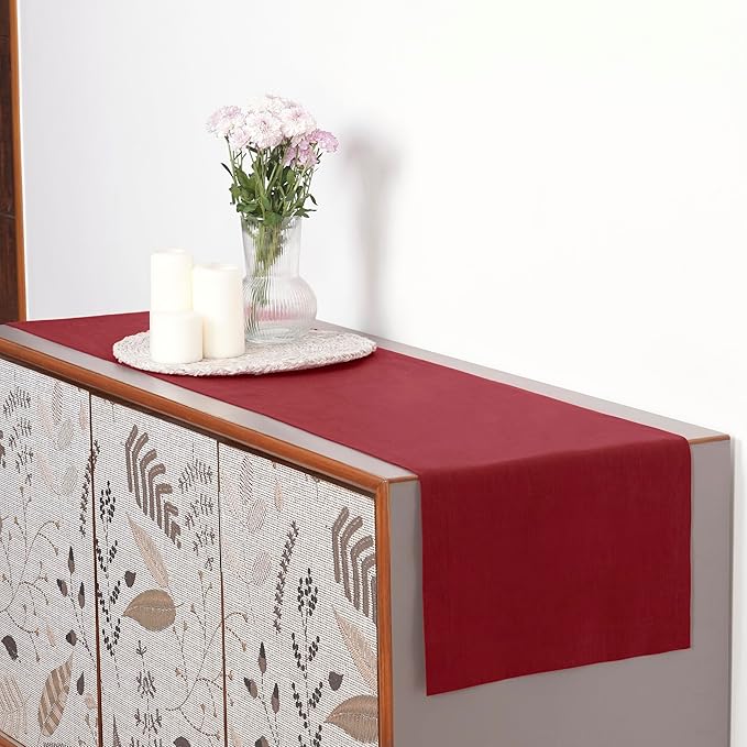 D'Moksha Homes Linen Red Table Runner 60 Inches - 100% Pure Linen Table Runner 14 x 60 Inch for Coffee Tables, Dresser, Winter, Christmas, Holiday, New Year - Machine Washable