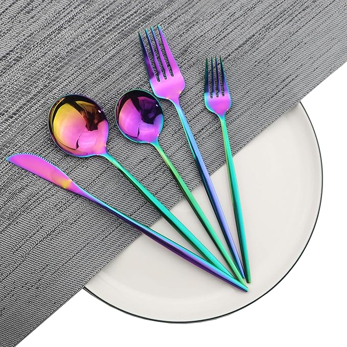 JASHII 20-Piece Stainless Steel Satin Finish Flatware Set, Mirror Polished Tableware Cutlery for Home and Restaurant, Dishwasher Safe