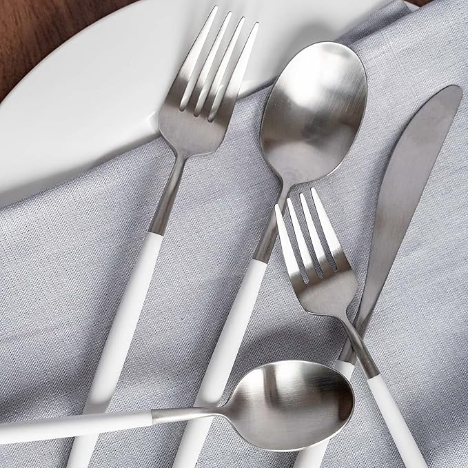Cambridge 306420Ckp12Ds Mazzy White-Handle 20-Piece Flatware Set