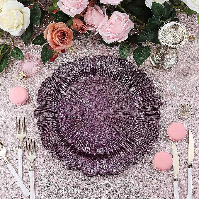 13" Charger Plates - Set of 12 - Acrylic Purple Round Reef Disposable Chargers, Ideal for Dinner Party Wedding Holiday Bulk Events