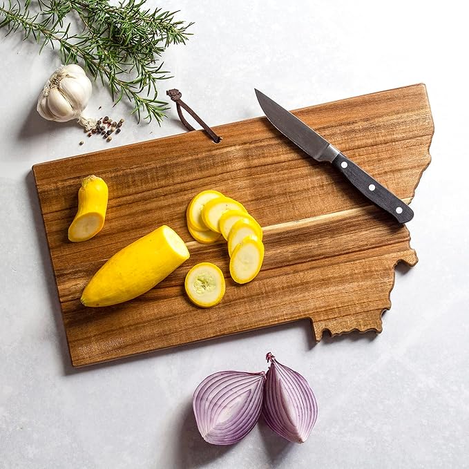 Totally Bamboo Rock & Branch Origins Series Montana State Shaped Cutting Board and Charcuterie Serving Tray, Includes Hang Tie for Wall Display 16" x 9-1/2" x 5/8"