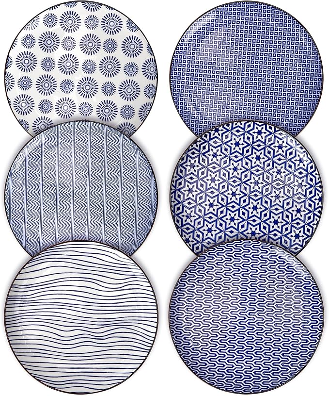 Amazingware Porcelain Dessert Plates Appetizer Plates, Salad Plates, Small Plates - Dishwasher, Microwave, Oven Safe (Vintage Blue, 8 Inch)