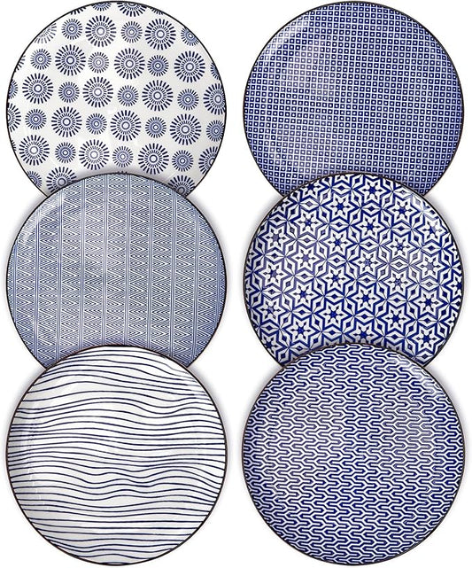 Amazingware Porcelain Dessert Plates Appetizer Plates, Salad Plates, Small Plates - Dishwasher, Microwave, Oven Safe (Vintage Blue, 8 Inch)