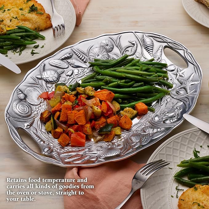 Wilton Armetale Coastal Handle Serving Tray, 16-Inch-by-11.75-Inch, Silver