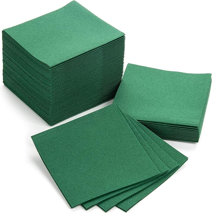 AH AMERICAN HOMESTEAD Paper Cocktail Napkins - Linen-Like Disposable Beverage Bar Napkins 4.75" x 4.75" - Bulk Square Napkins - Ideal for Party or Wedding (Green -100 Count)