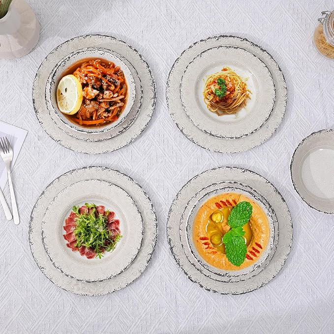 Melamine Dinnerware Set for 4, 12-Piece Rusty Gray – BPA-Free, Dishwasher-Safe Plates & Bowls for Indoor Outdoor Dining, Portable and Reusable