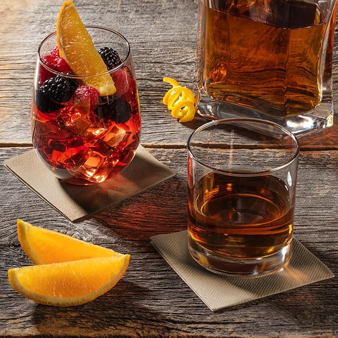 AH AMERICAN HOMESTEAD Paper Cocktail Napkins - Linen-Like Disposable Beverage Bar Napkins 4.75" x 4.75" - Bulk Square Napkins - Ideal for Party or Wedding (Light Brown -100 Count)