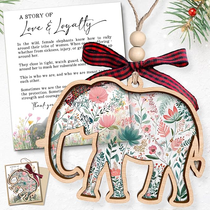 Elephant Ornaments - Elephant Gifts for Women - Best Friend Friendship Gifts for Women - Sisterhood, Friendship Ornament - Friends Gift for Christmas - Wood Acrylic Ornament & Card