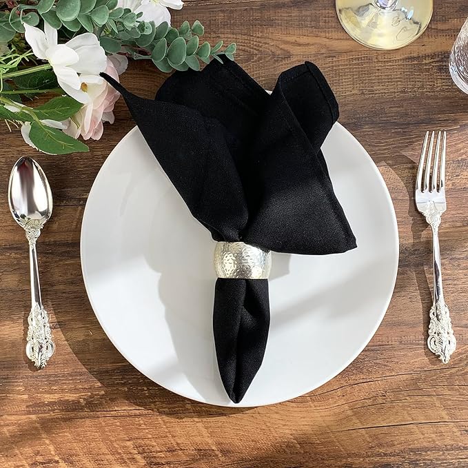 Solid Color Linen Blended Thin Dinner Cloth Napkins - Set of 12 (40 x 40 cm) - for Halloween Events & Home Use (Black)