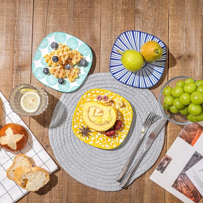 Selamica Porcelain Small Plates - 6 Inch Dessert, Appetizer & Salad Plates - Microwave & Dishwasher Safe - Set of 6 - Assorted Color