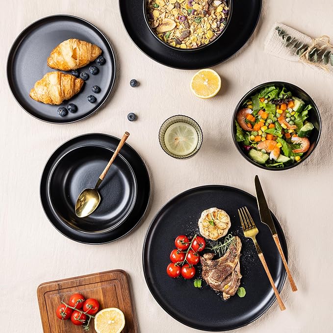 AmorArc Ceramic Dinnerware Sets, Wavy Rim Stoneware Plates and Bowls Sets, Highly Chip and Crack Resistant | Dishwasher & Microwave & Oven Safe Dishes set, Service for 6 (18pc)