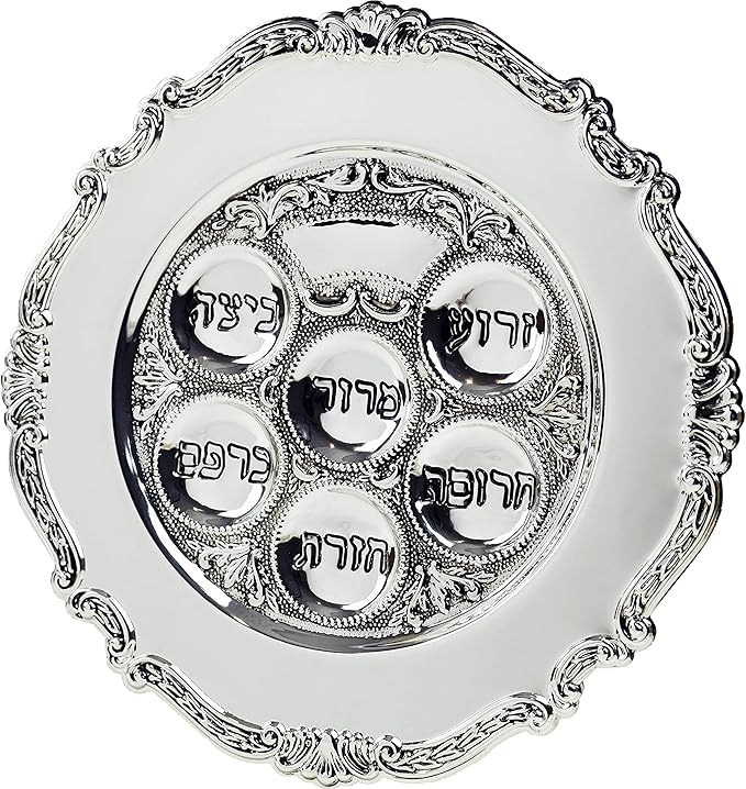 The Dreidel Company 6-Pack Classic Traditional Silver Plated Passover Seder Plate 12" Inches, Kaarah For Pesach