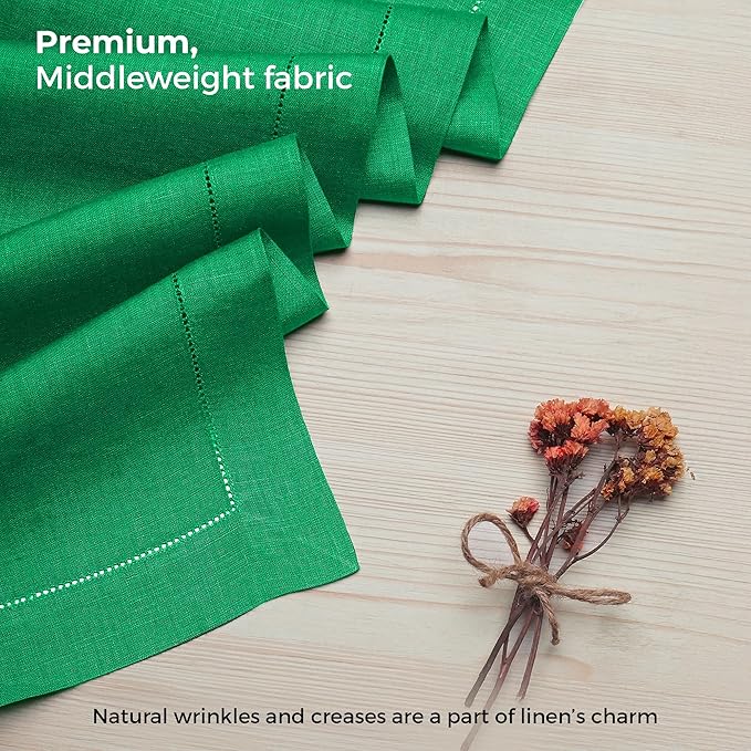 D'Moksha Homes Linen Kelly Green Table Runner 132 Inches Long - 100% Pure Linen Extra Long Table Runner 14 x 132 Inch for Winter, Christmas, Holiday, New Year - Classic Hemstitch