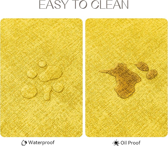 Romanstile Vinyl Placemats Set of 8-12 X 17 Inch - Faux Leather 100% Waterproof Oil-Proof Wipeable Place Mats, Heat Resistant Reversible PU Table Mats for Kitchen Dining Party Outdoor, Yellow
