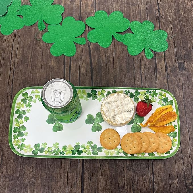 UPware Shamrock Melamine Serving Tray, 15 x 6.5 Inch Rectangular Serving Platter, BPA Free Food Tray for Party Entertaining