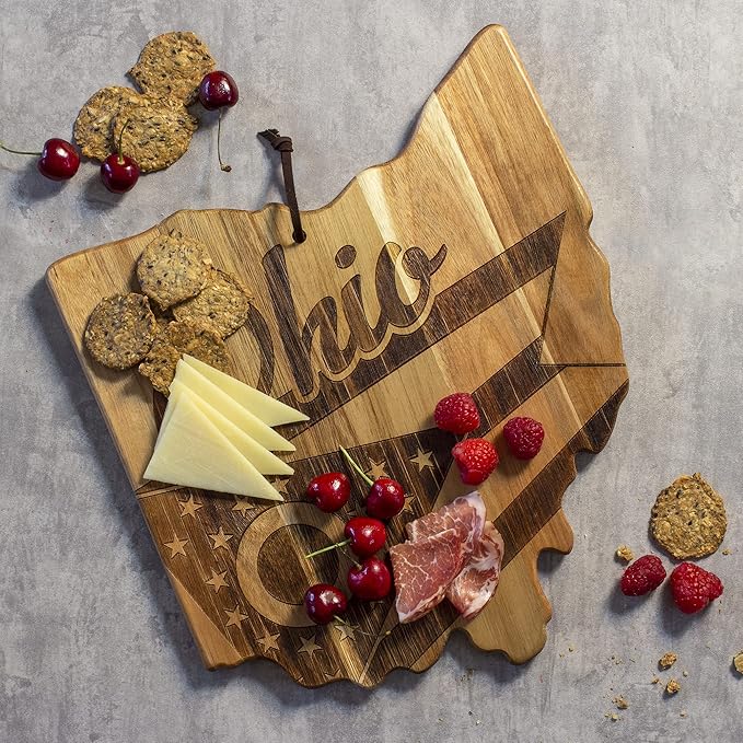 Totally Bamboo Rock & Branch Origins Series Ohio State Shaped Cutting Board and Charcuterie Serving Tray, Includes Hang Tie for Wall Display