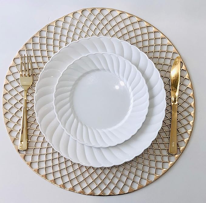 " OCCASIONS " 960pcs set (120 Guests)-Vintage Wedding Party Disposable Plastic Plates -120 x 10.25'' + 120 x 7.5'' + Silverware + 12oz Cups + Napkins (Blossom in White)