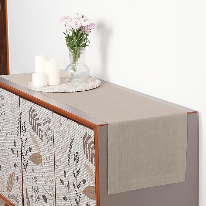 D'Moksha Homes Linen Natural Table Runner 72 Inches Long - 100% Pure Linen 14 x 72 Inch Table Runner for Dining, Winter, Christmas, Holiday, New Year - Machine Washable