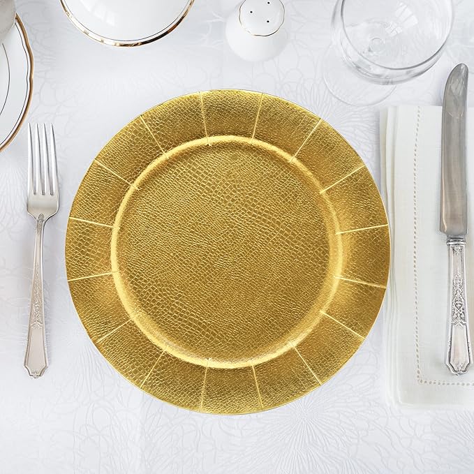 Gift Boutique 24 Disposable Gold Round Charger Plates 13 Dinner Table Serving Tray Heavy Duty Reusable Paper Cardboard Platters for Table Setting Placemats Cupcake Dessert Birthday Parties Weddings