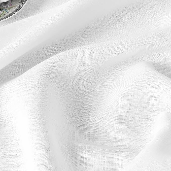 D'Moksha Homes Linen White Tablecloth 60 x 102 Inch - 100% Pure Linen Rectangular Table Cloth - Machine Washable Tablecloth for Winter, Christmas, Holiday, New Year