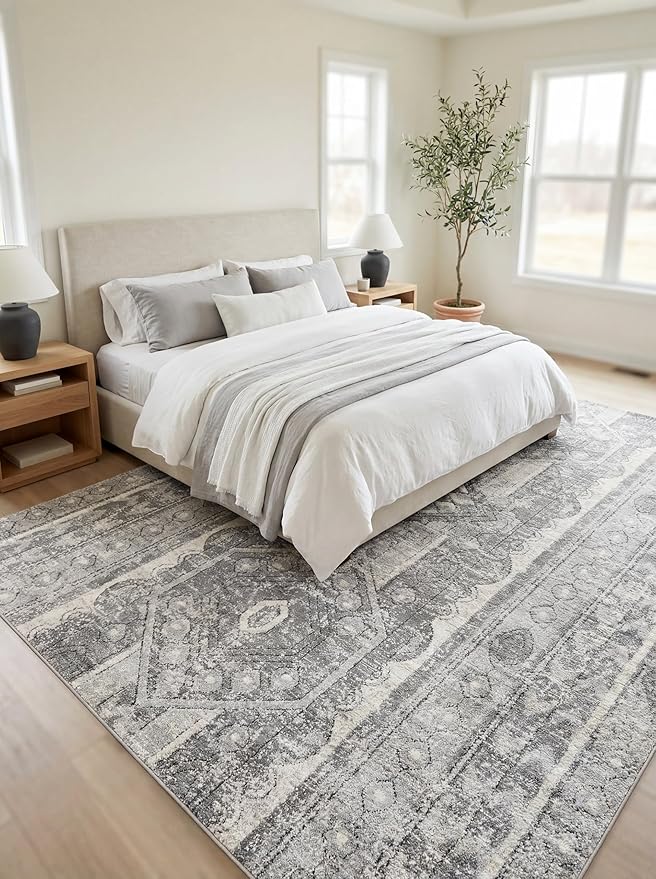 Rugs.com Oregon Collection Rug – 9' x 12' Gray Low-Pile Rug Perfect for Living Rooms, Large Dining Rooms, Open Floorplans