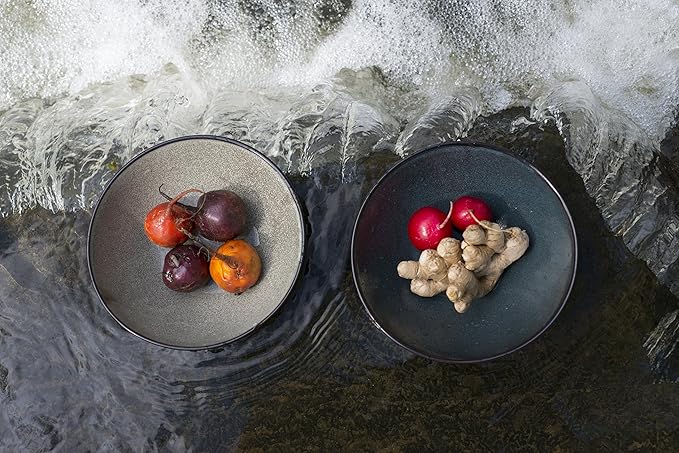 D&V 6 Piece Stōn Porcelain Dinnerware Salad/Dessert Plate Set, 8", Twilight