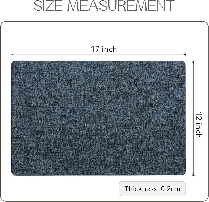 Romanstile Vinyl Placemats Set of 12-12 X 17 Inch - Faux Leather 100% Waterproof Oil-Proof Wipeable Place Mats, Heat Resistant Reversible PU Table Mats for Kitchen Dining Party Outdoor, Navy Blue