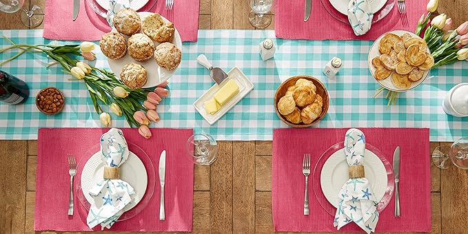 DII Basic Everyday Ribbed Tabletop 100% Cotton, Placemat Set, 13x19, Flamingo, 6 Piece