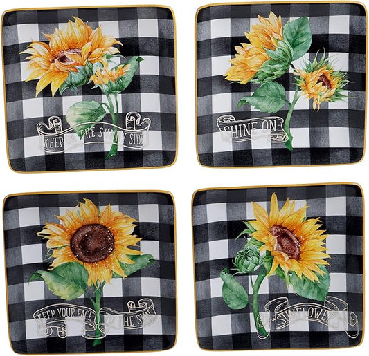 Certified International Sunflower Fields 6" Canape/Lucheon Plates, Assorted Designs, Small, Set of 4