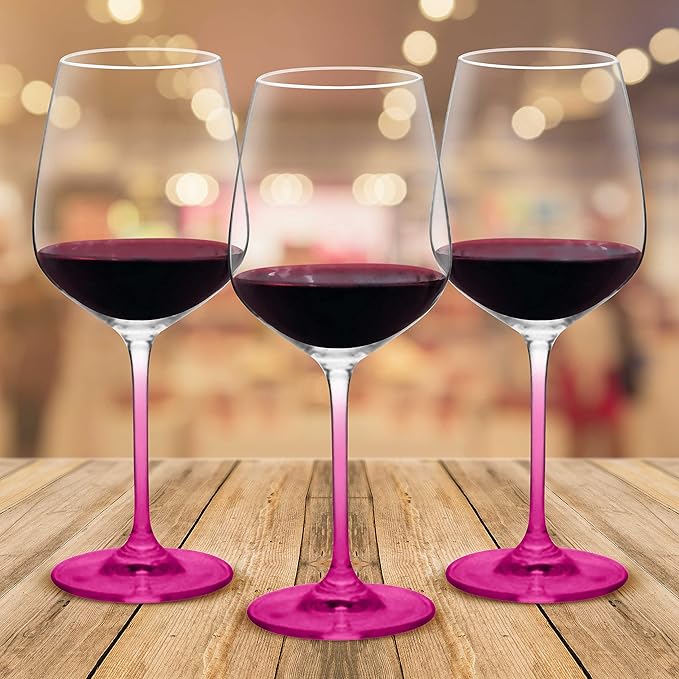 DISCOUNT PROMOS Crystal Wine Glasses 17.5 oz. Set of 12, Bulk Pack - Restaurant Glassware, Perfect for Red Wine or White Wine - Pink