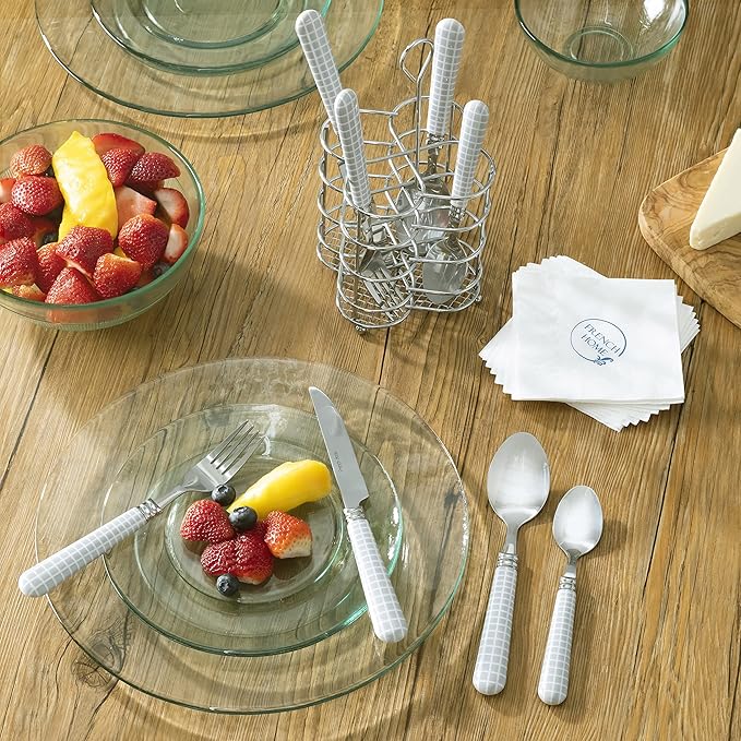 French Home Bistro 16-Piece Stainless Steel Flatware Set — Dinner Cutlery Set — Silverware Set Dishwasher Safe — Spoon & Fork And Knife Set — Modern Silverware Set For 4 (Cool-Toned Gray & White)