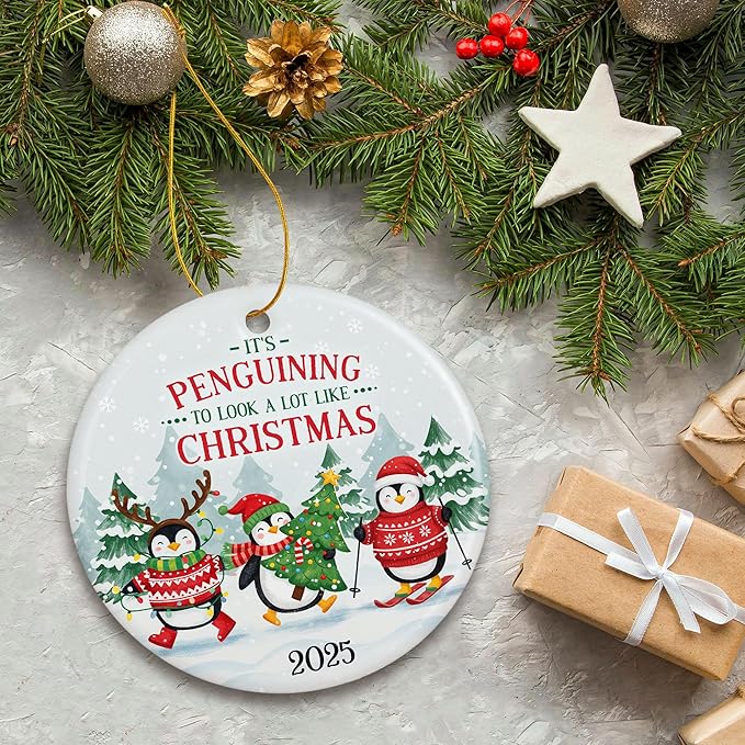 ZAGKOO Penguin Ornament 2025 - Cute Penguin Christmas Ornaments - Funny Penguins Gifts for Women, Men, Kids, Penguins Lovers - Gift Exchange Ideas - Ceramic Ornament for Xmas Tree Decoration