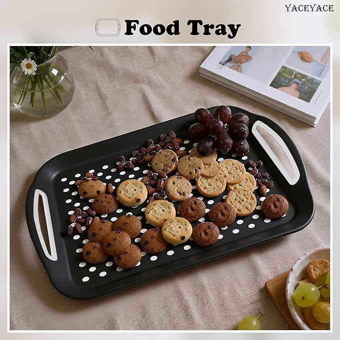 Food Trays, Serving Trays Set, 2 Pack Black Food Trays - Non Slip, Silicone Grippy Dots Lap, Serving Trays for Food, Drink, Fruit, Dessert