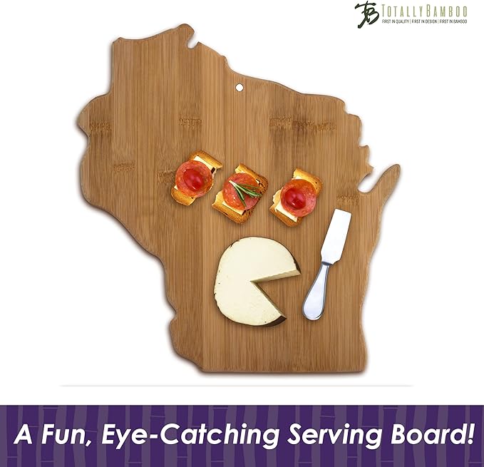 Totally Bamboo Wisconsin State Shaped Bamboo Serving and Cutting Board