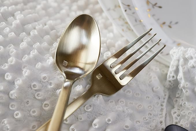 Fortessa Arezzo 18/10 Stainless Steel Flatware, 5 Piece Place Setting, Service for 1, Brushed Gold