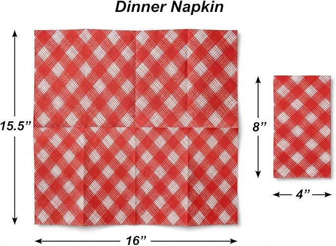 AMERICAN HOMESTEAD Paper Napkins - Red Gingham Disposable Linen-Like Dinner Napkins - Restaurant-Quality Table Serviettes for Weddings, Parties, and Events - 15.75" x 15.75" - 50 Count
