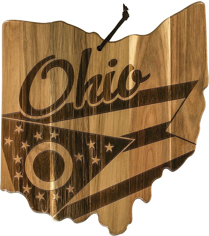 Totally Bamboo Rock & Branch Origins Series Ohio State Shaped Cutting Board and Charcuterie Serving Tray, Includes Hang Tie for Wall Display