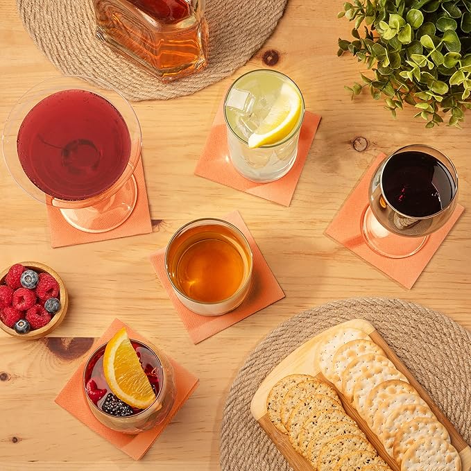 AH AMERICAN HOMESTEAD Paper Cocktail Napkins - Linen-Like Disposable Beverage Bar Napkins 4.75" x 4.75" - Bulk Square Napkins - Ideal for Party or Wedding (Peach -100 Count)