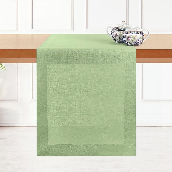 D'Moksha Homes Linen Table Runner 36 Inches - 100% Pure Linen Sage Green Small Table Runner 14 x 36 Inch for Dresser, Coffee Tables, Winter, Christmas, Holiday, New Year-Machine Washable