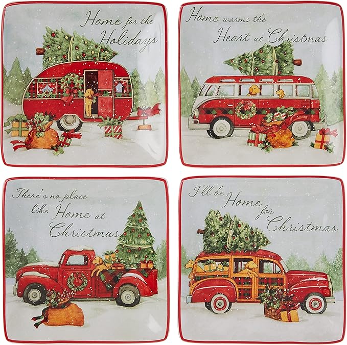 Home for Christmas 6" Canape Plate, Set of 4 Assorted Designs