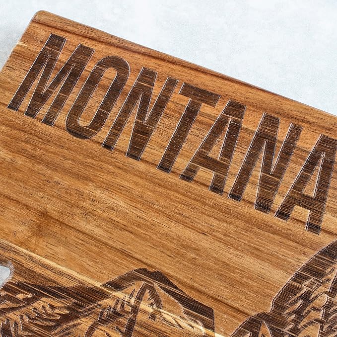 Totally Bamboo Rock & Branch Origins Series Montana State Shaped Cutting Board and Charcuterie Serving Tray, Includes Hang Tie for Wall Display 16" x 9-1/2" x 5/8"